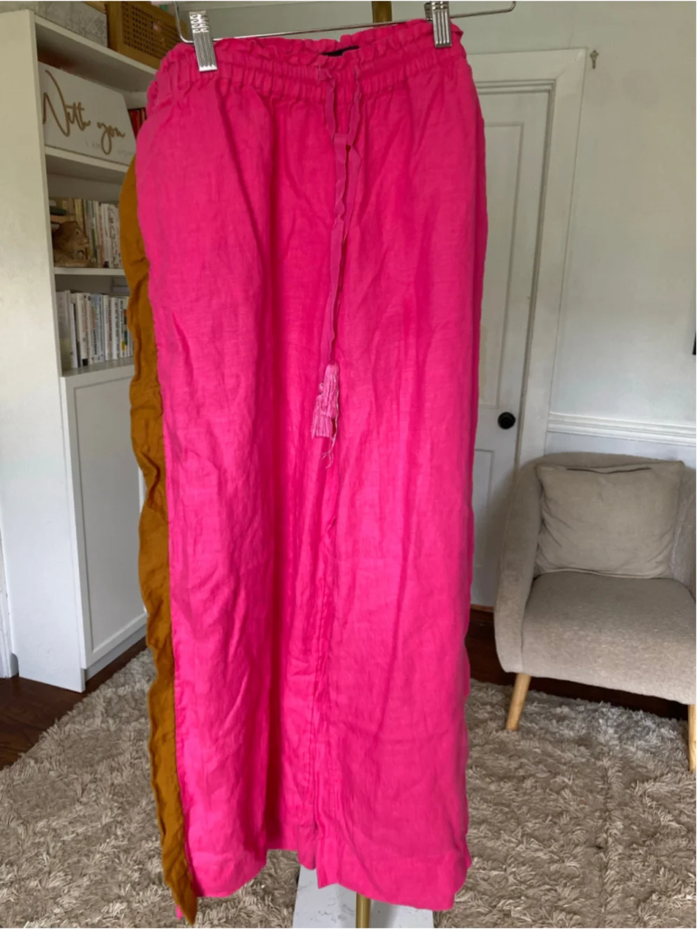 J.Crew Linen Wide Leg Pants Hot Pink Camel Coastal Drawstring Boho Luxe XL Beach